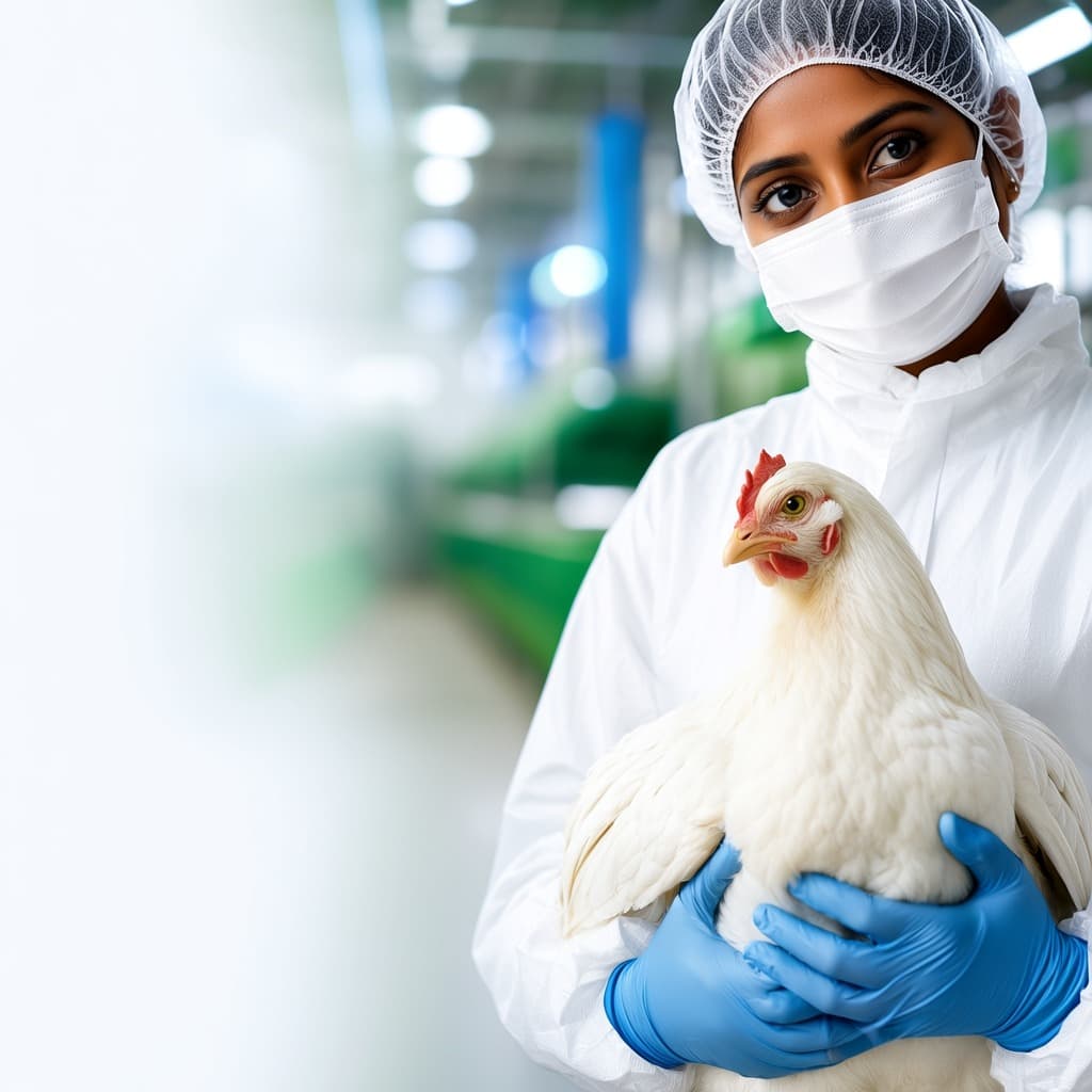 A worker passing through a farm biosecurity hygiene entry station